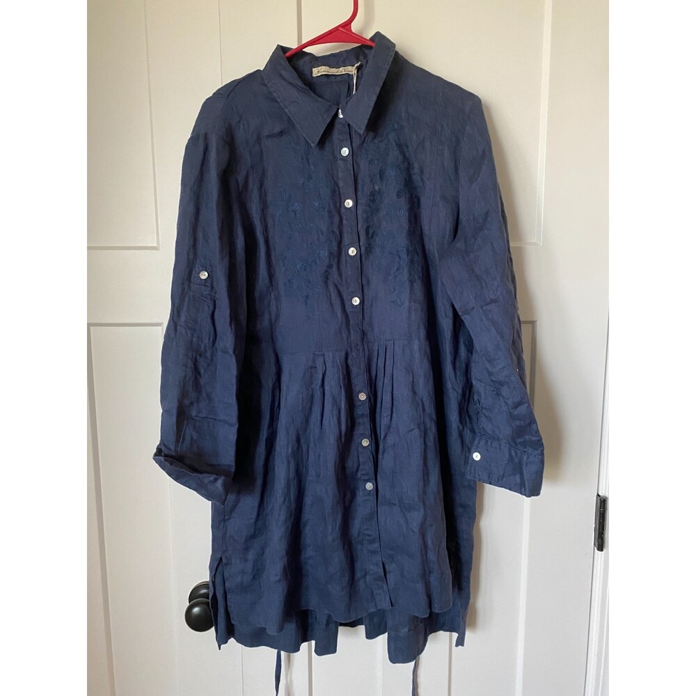 NWOT Hammock & Vine Navy Embroidered Linen Tunic/Dress Women’s 12